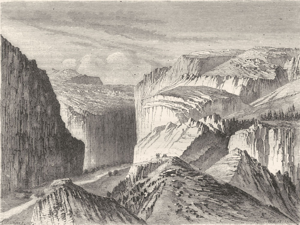 USA. A Canon, Mountain pass, Sierra Wah 1870 old antique vintage print picture